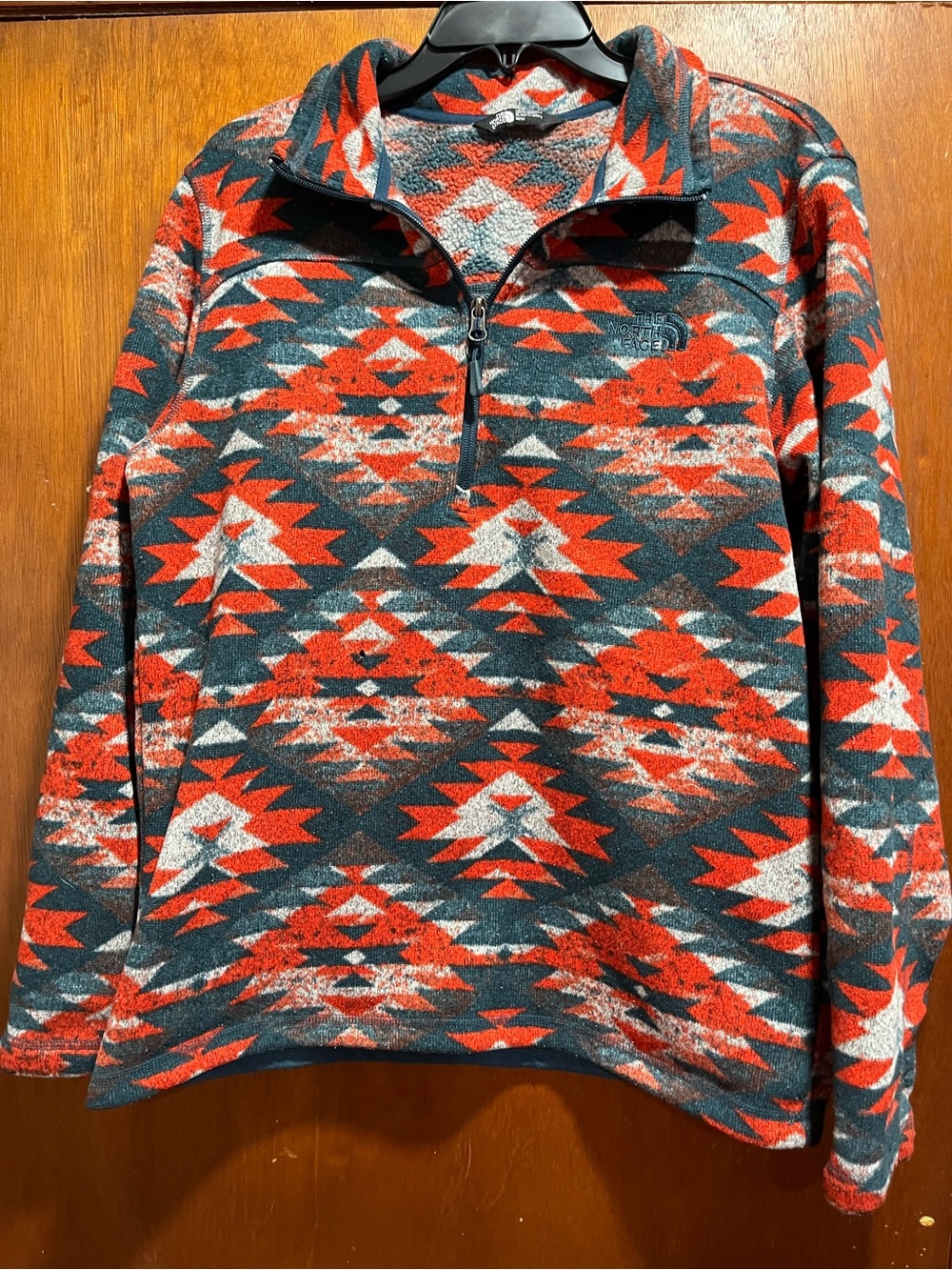 The North Face Men’s Zip-Up Fleece Pullover - Orange, Gray, White Aztec